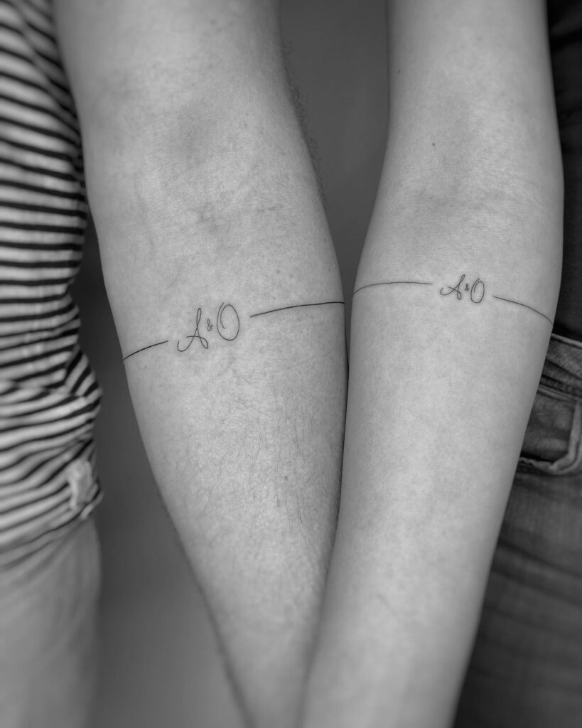 Initials with Line Couple Tattoos