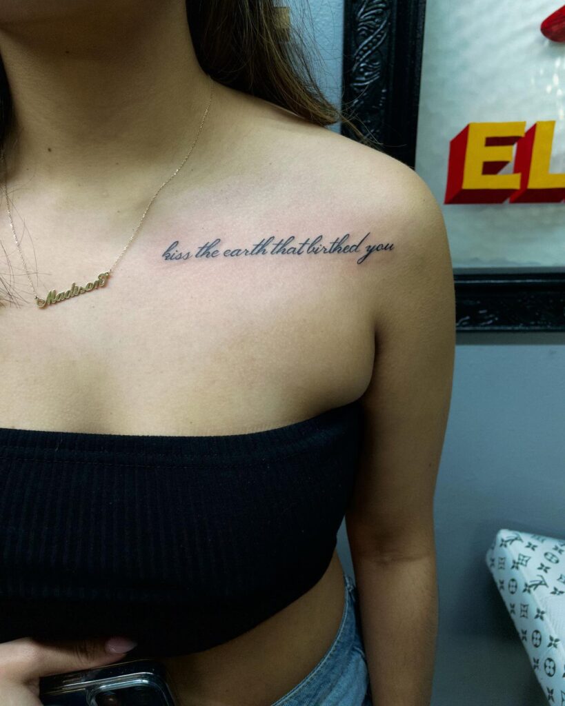 Fearless Floral Collarbone Tattoo