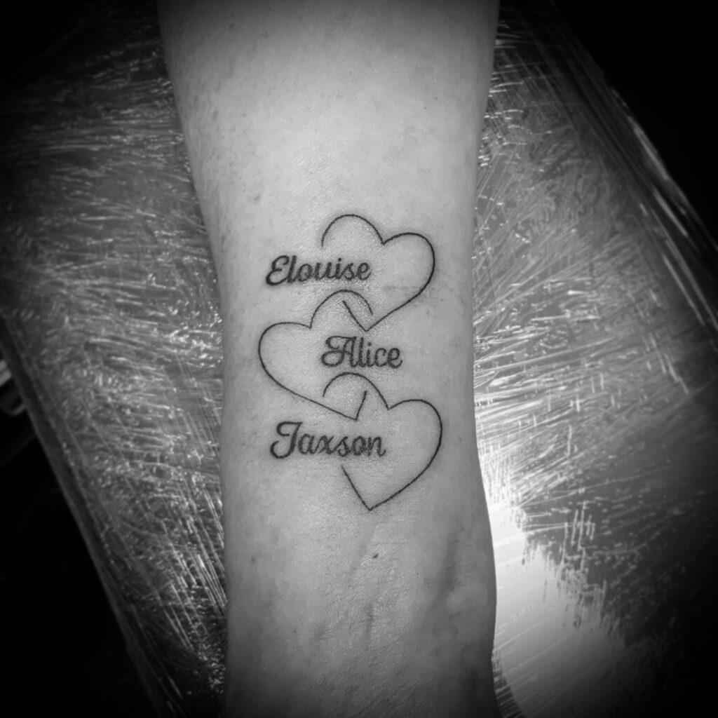 Interlocking Hearts with Names grandchildren tattoos for grandparents tattoo