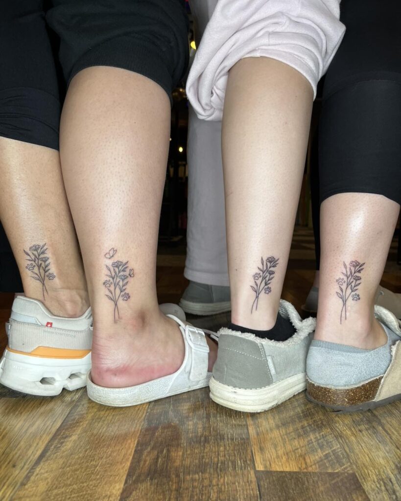 Intertwined Wildflower Bouquet matching family tattoo