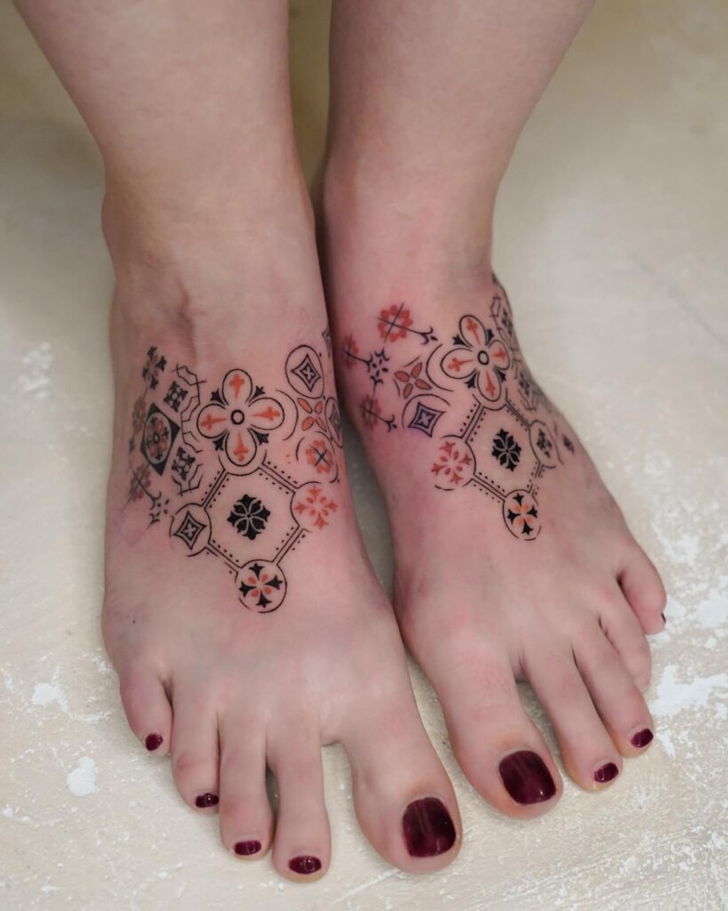 Watercolor Flying Birds Foot Tattoo