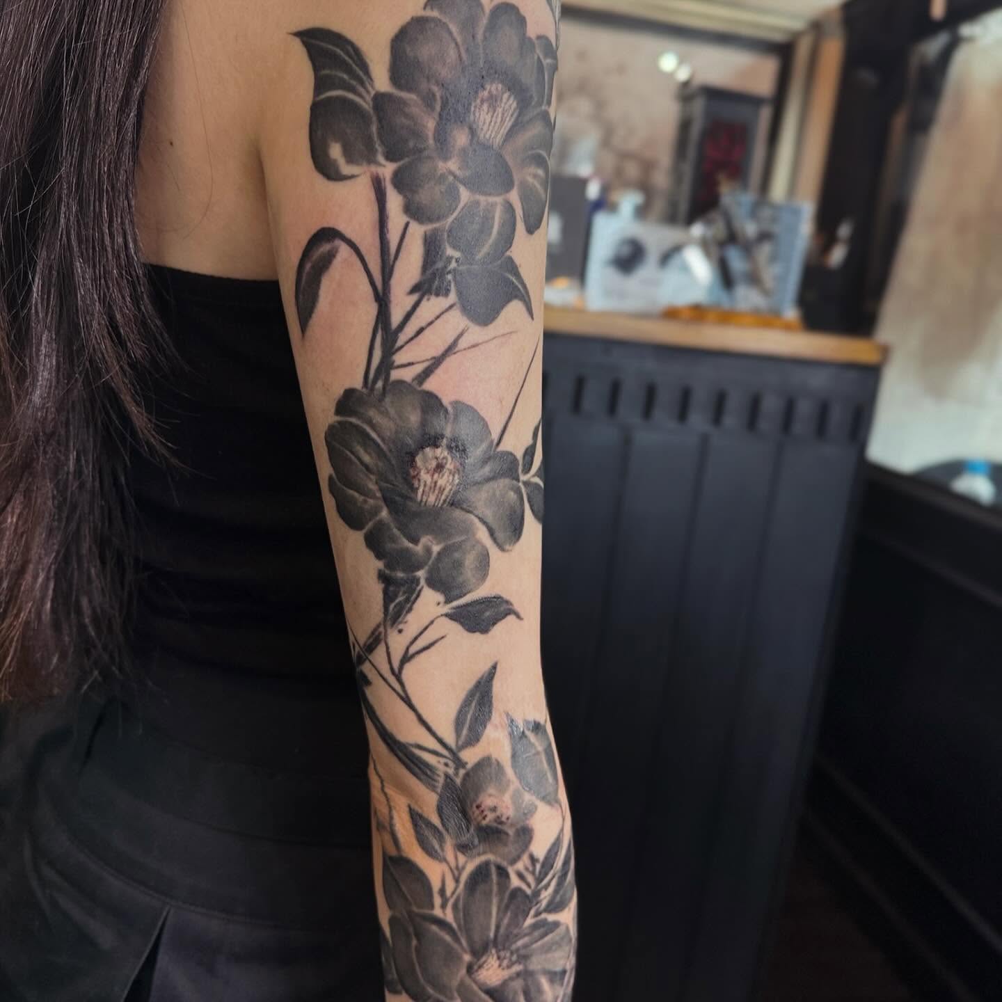 Japanese Camellia Sleeve Tattoo japanese flower tattoos tattoo
