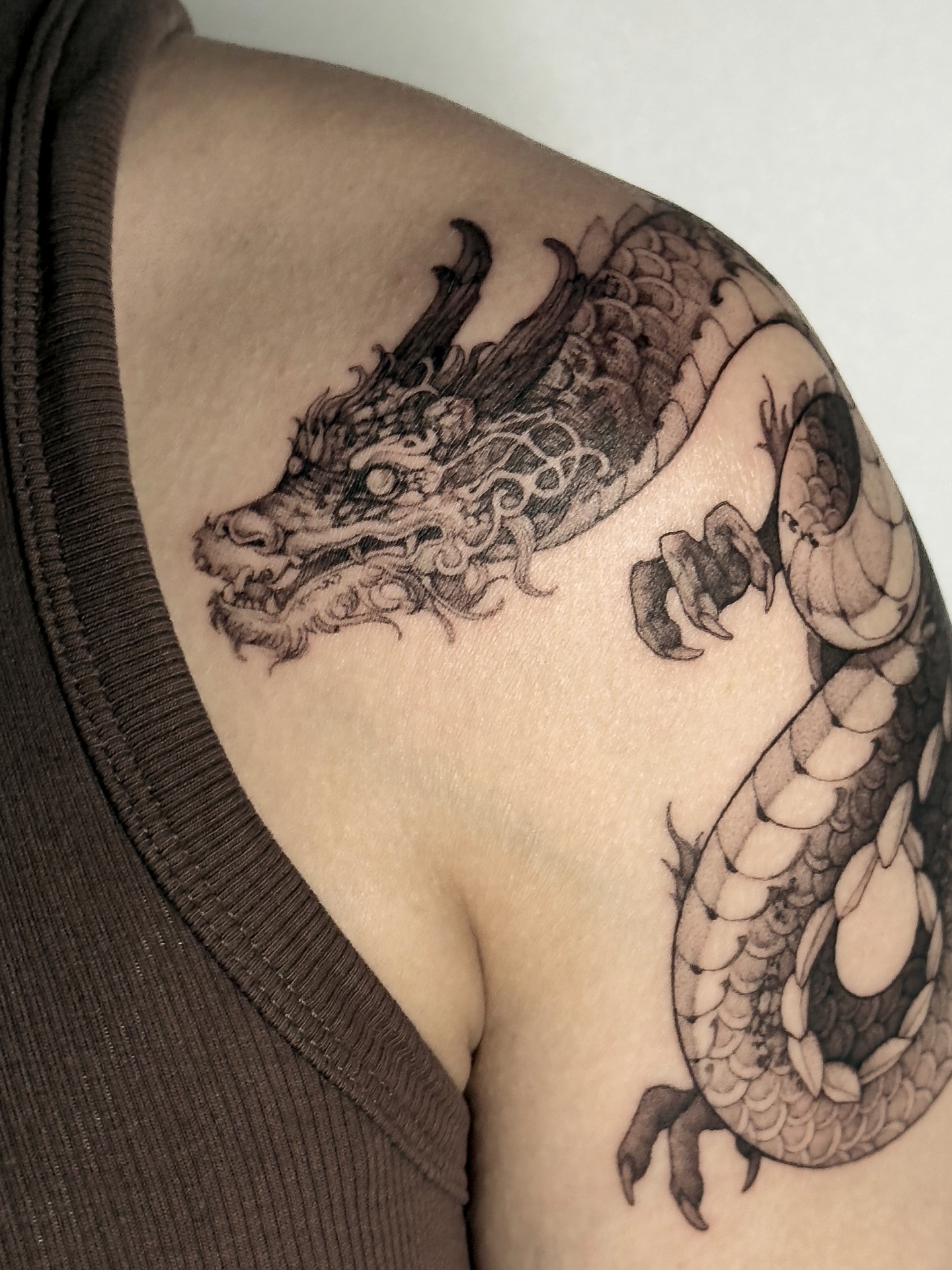 Coiled Shoulder Japanese Dragon Tattoo