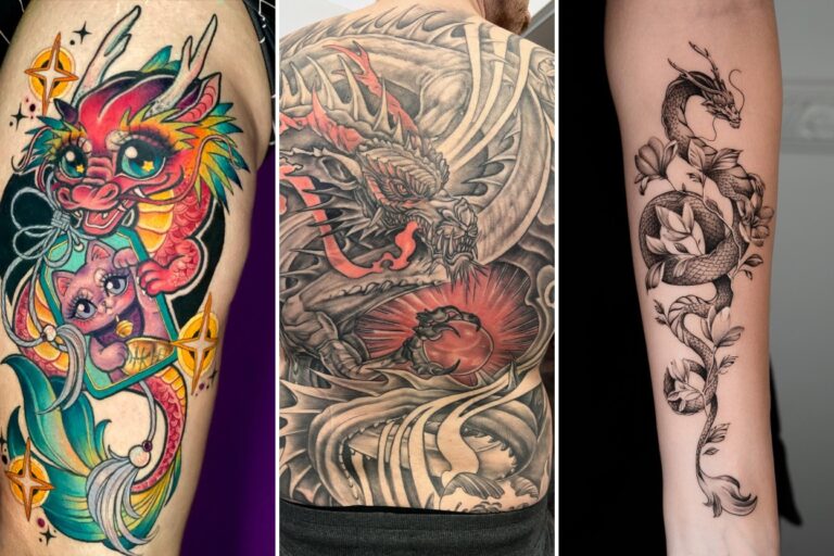 Aesthetic japanese dragon tattoos and delicate ink ideas collage