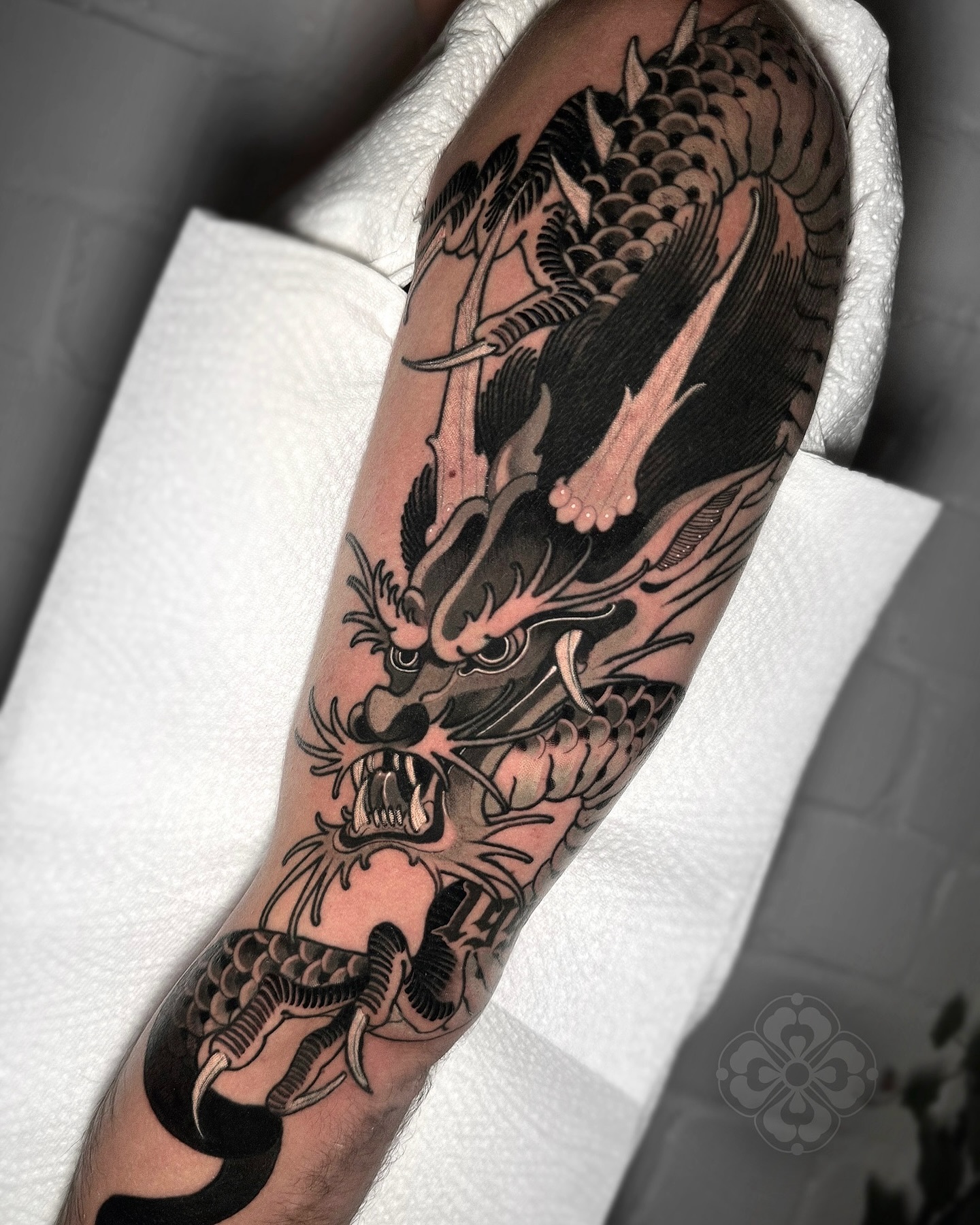 Fierce Japanese Dragon Sleeve Tattoo