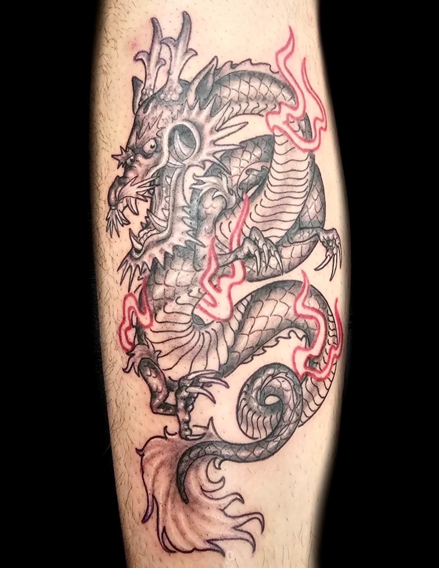 Flaming Japanese Dragon Tattoo