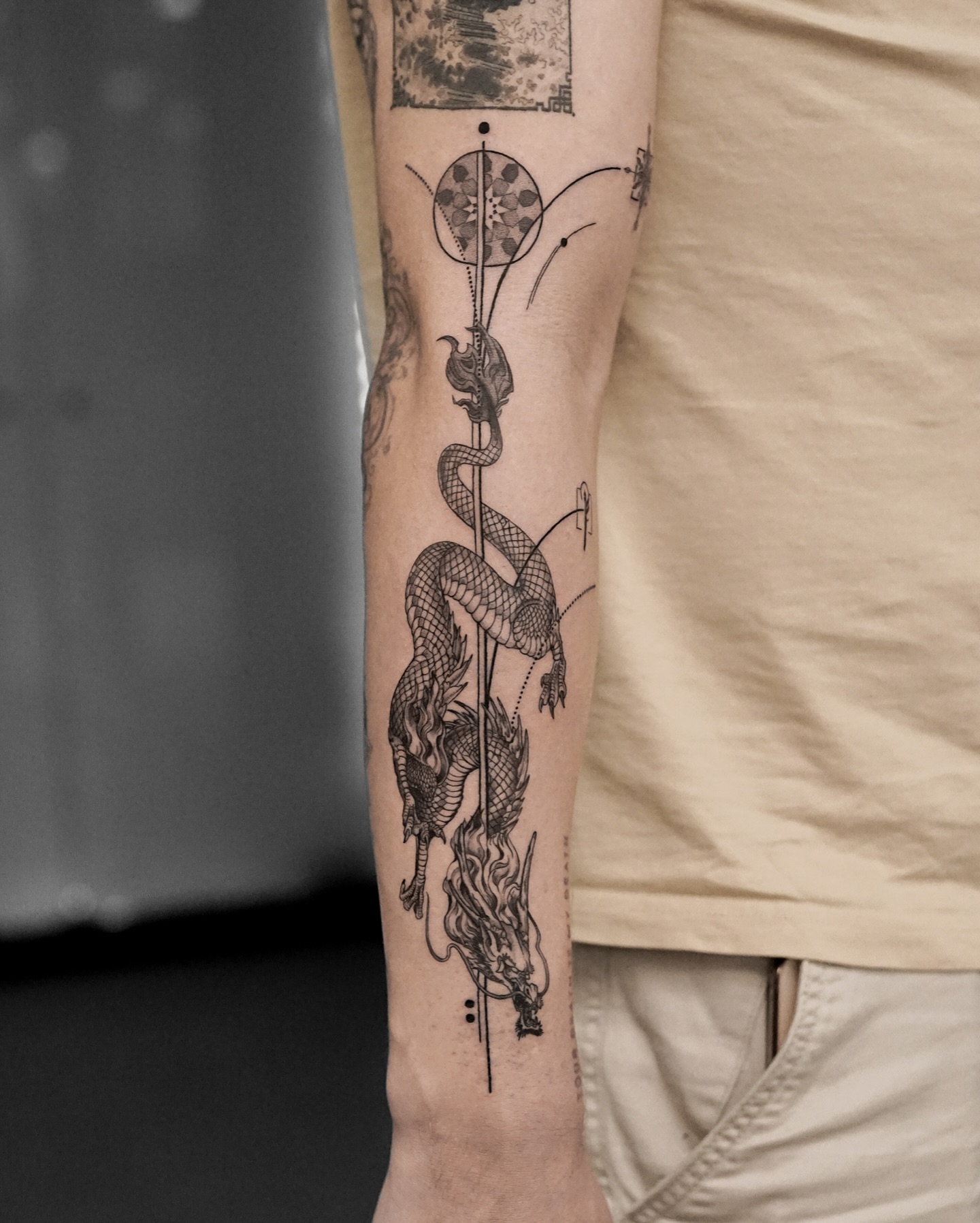 Geometric Japanese Dragon Tattoo