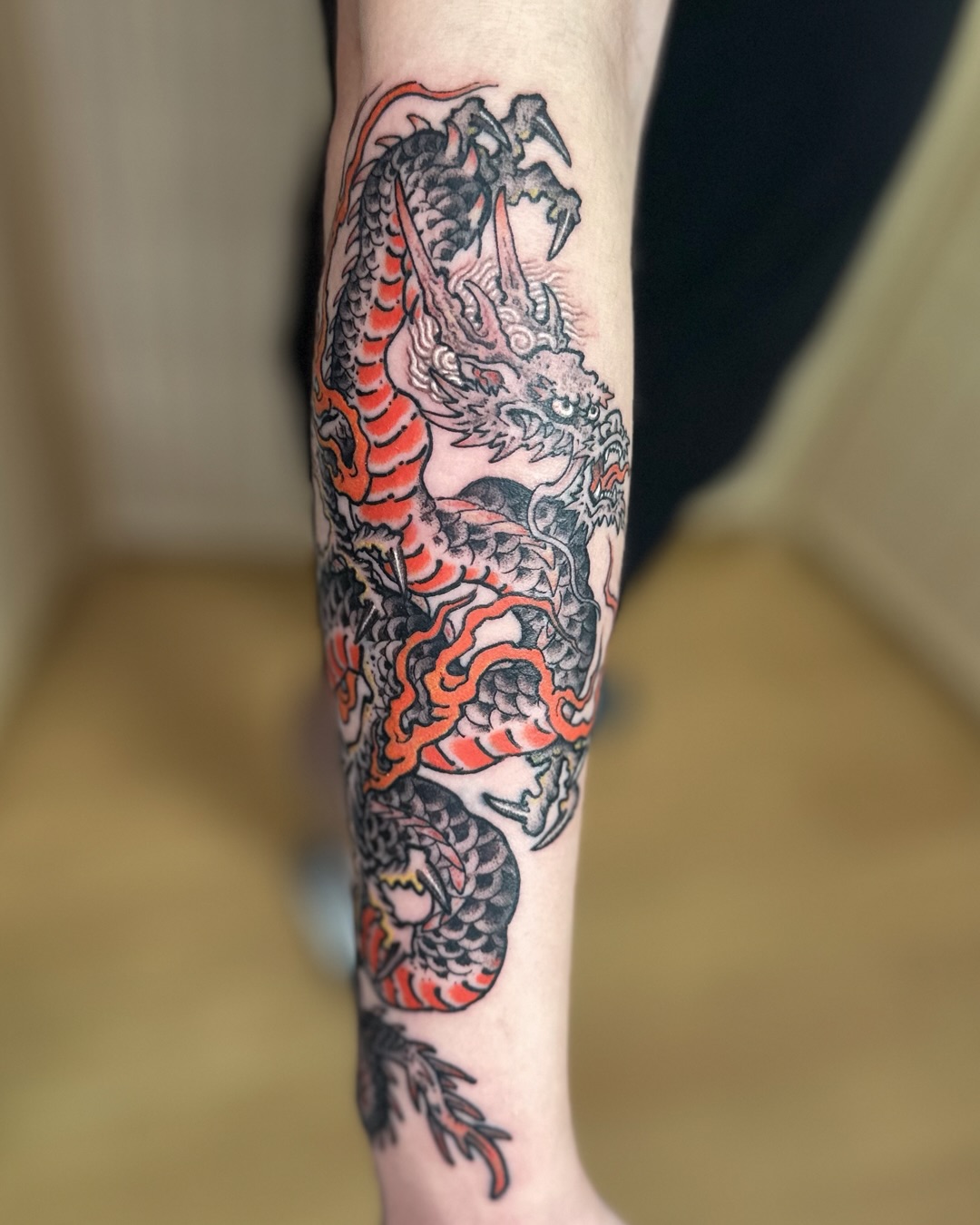Red And Black Japanese Dragon Tattoo