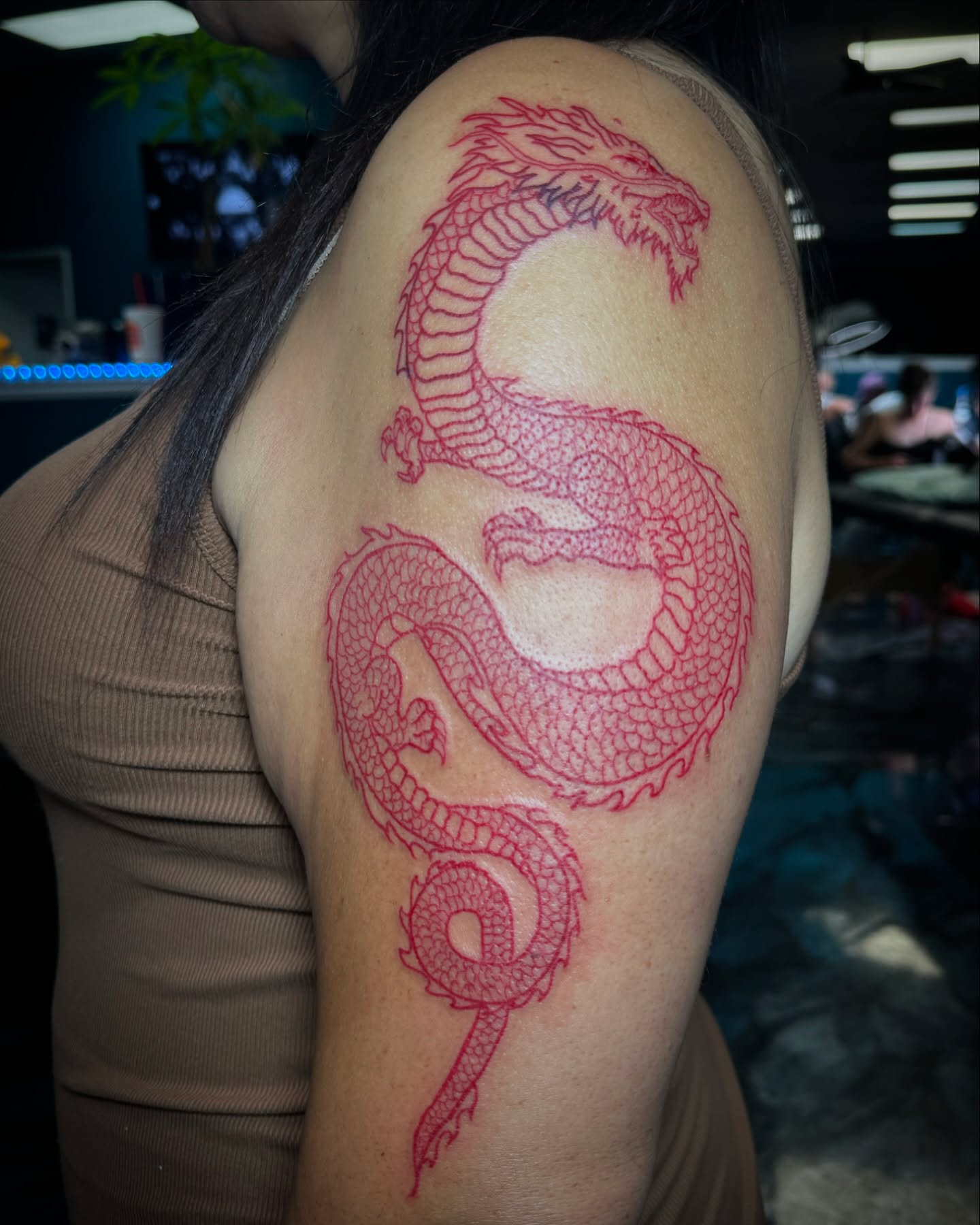 Red Outline Japanese Dragon Tattoo