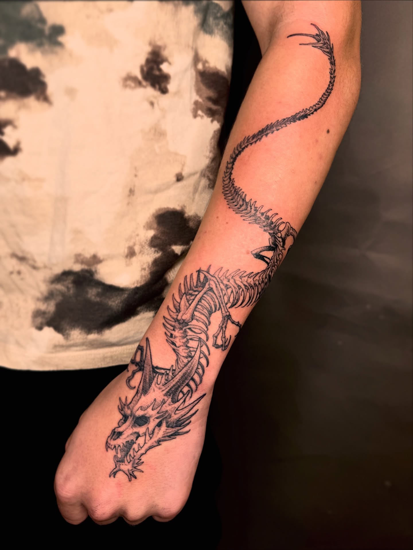 Skeletal Japanese Dragon Tattoo