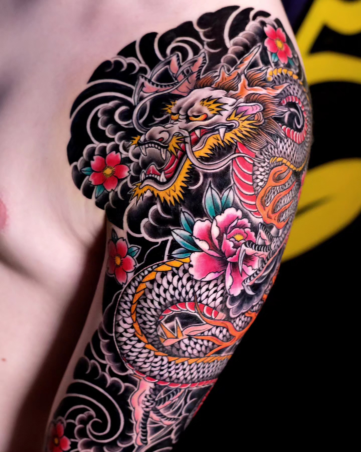 Traditional Japanese Dragon Sleeve Tattoo