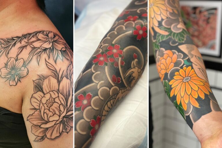 Aesthetic japanese flower tattoos and delicate ink ideas collage
