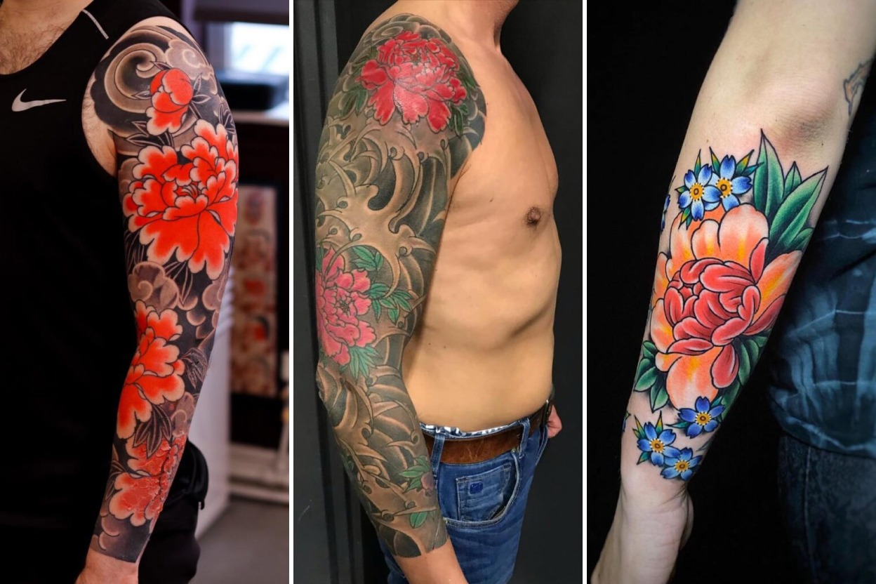 Aesthetic japanese peony tattoos and delicate ink ideas collage