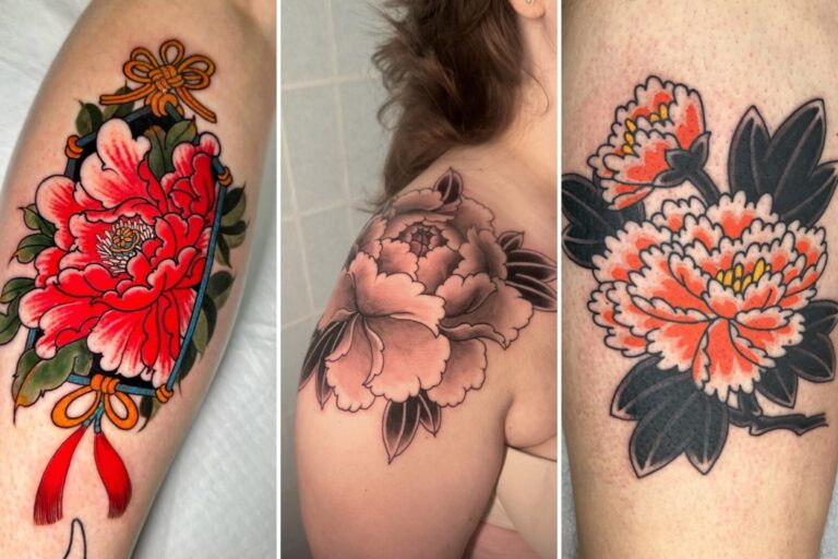 Aesthetic japanese peony tattoos and delicate ink ideas collage