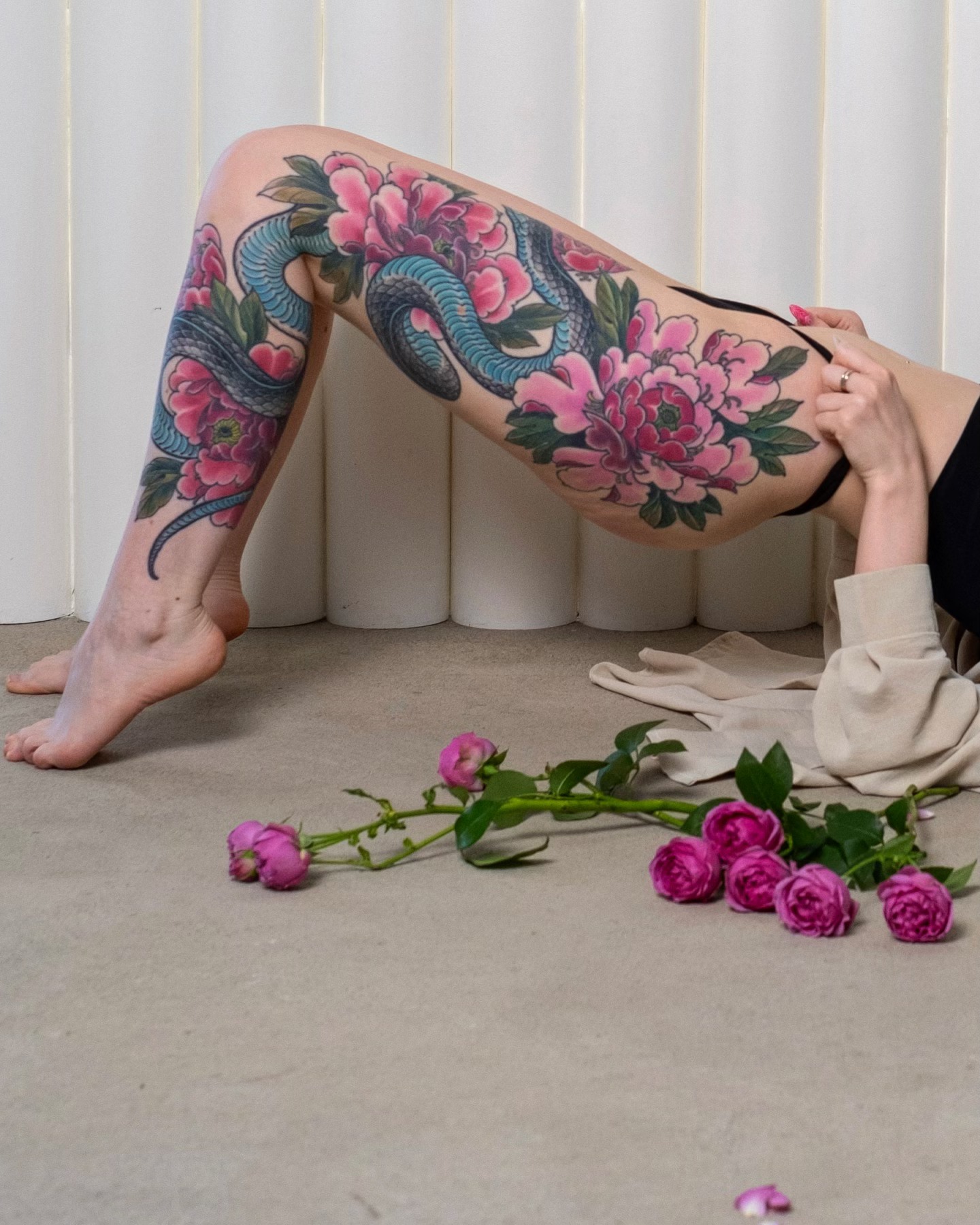 Japanese Snake and Peony Flower Tattoo japanese flower tattoos tattoo