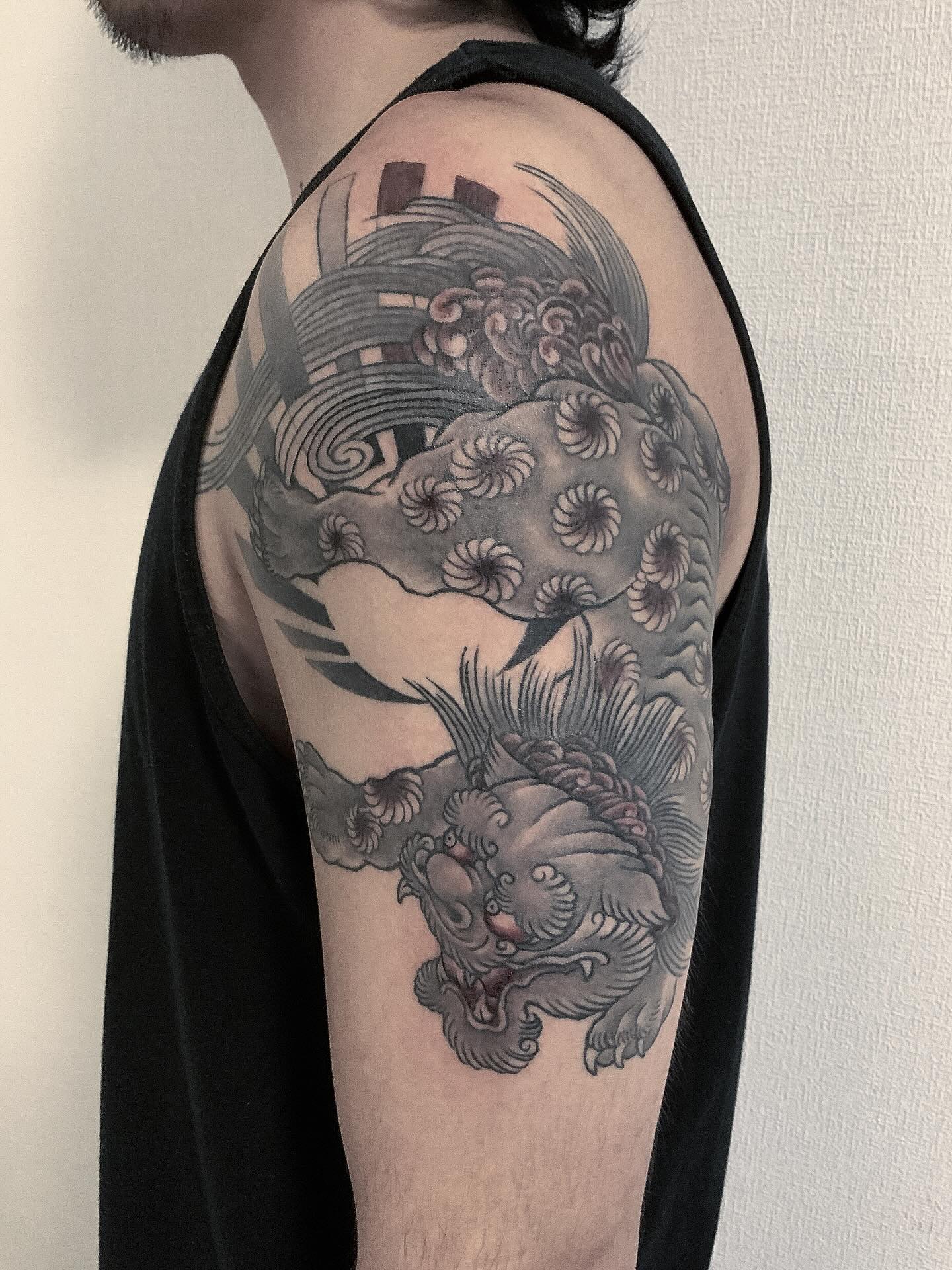 Foo Dog And Chrysanthemum Tattoo