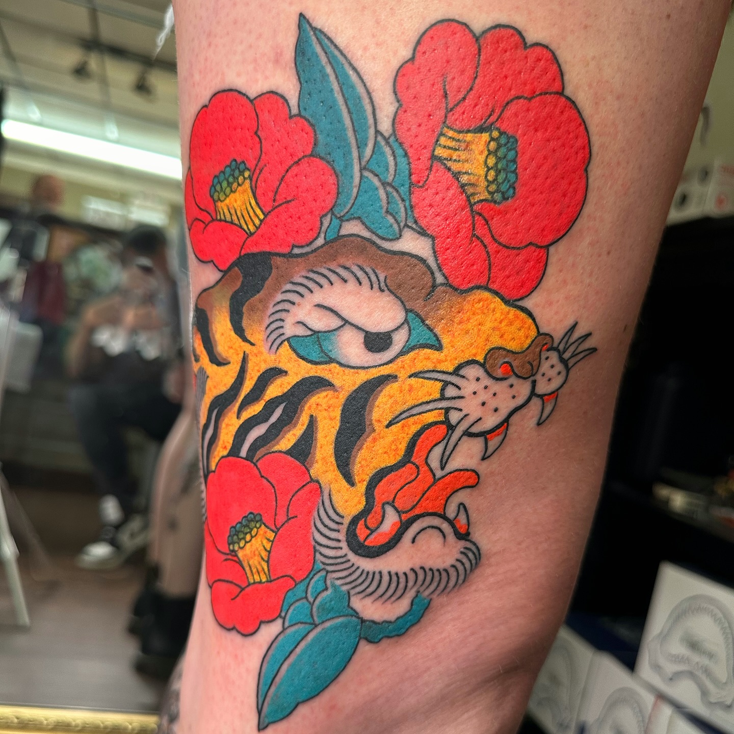 Japanese Tiger and Camellia Tattoo
