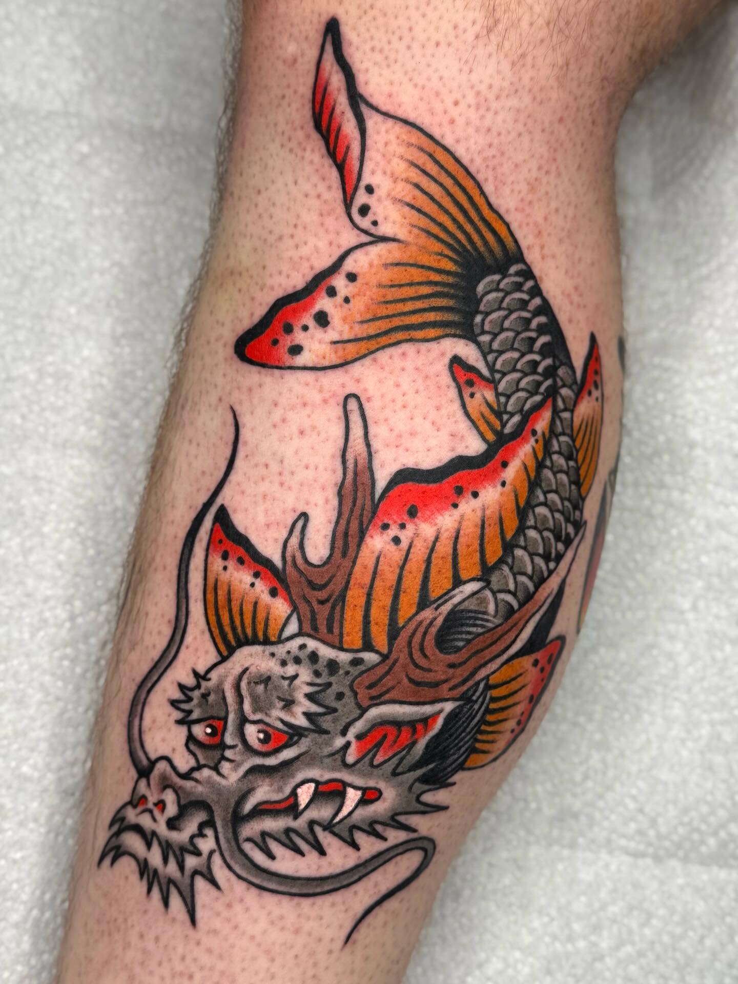 Dragon And Koi Japanese Traditional Tattoo