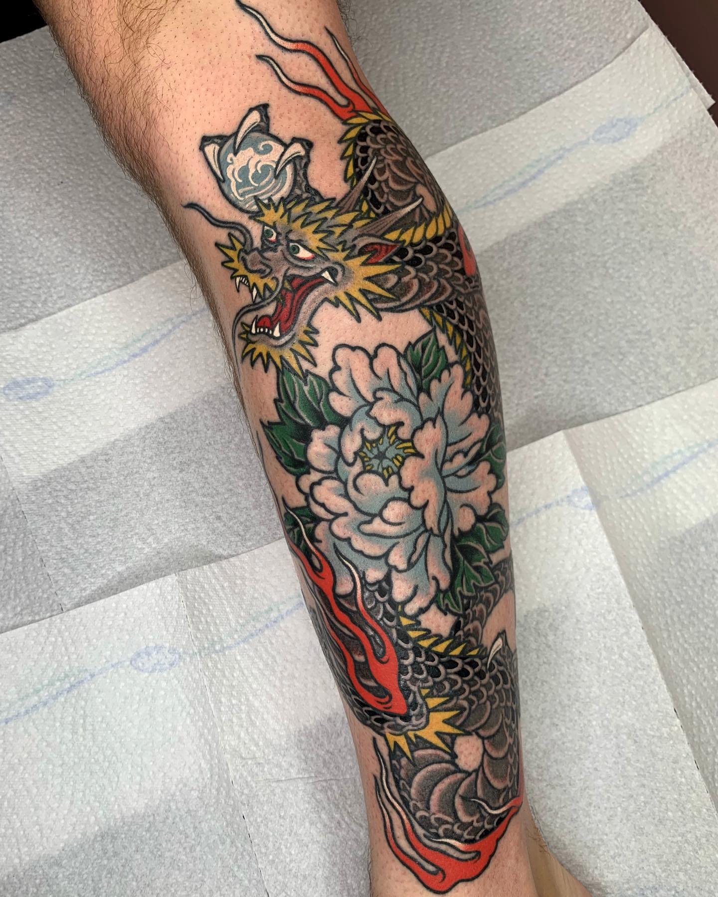 Dragon And Peony Japanese Traditional Tattoo