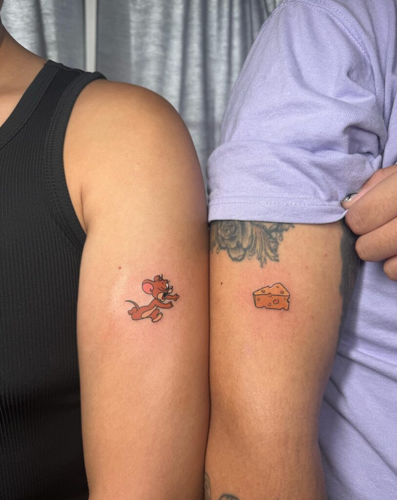 Cheesy Pizza Slice Matching Tattoos silly matching tattoos tattoo
