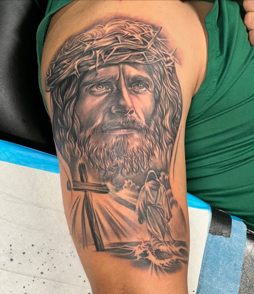 Traditional Jesus and Cross Tattoo jesus tattoos tattoo