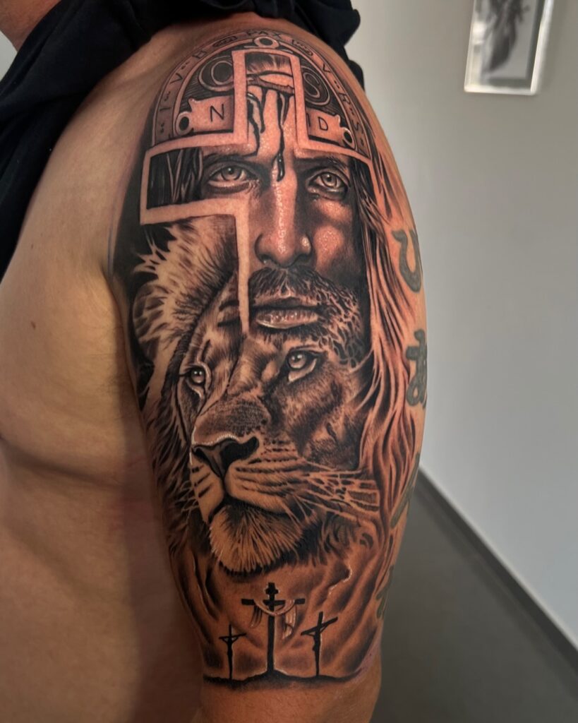 Crowned Savior with Sacred Heart Tattoo jesus tattoos tattoo
