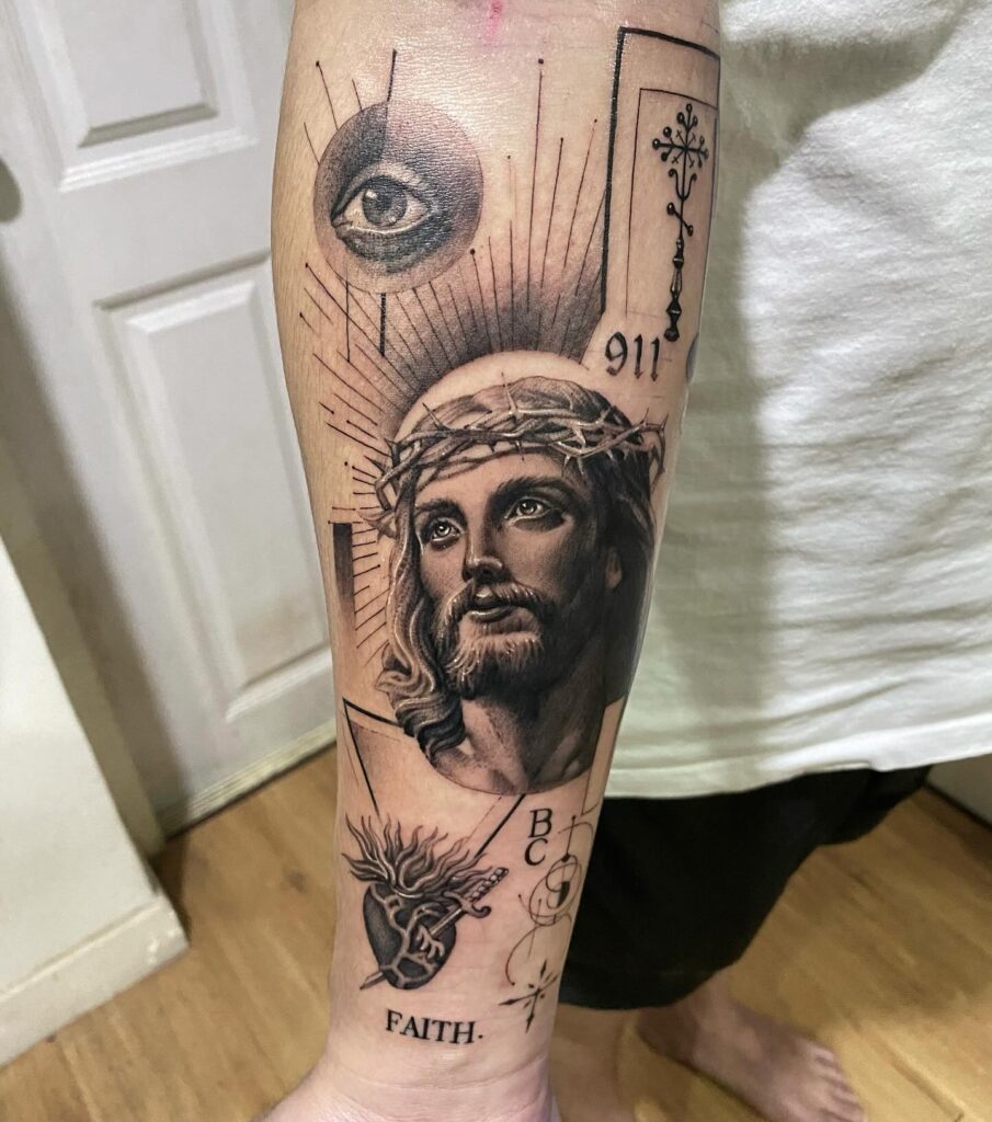 Jesus with Crown of Thorns Tattoo christian tattoos tattoo