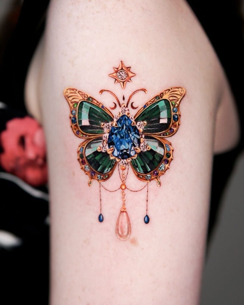 Celestial Gem Crescent Moon Tattoo