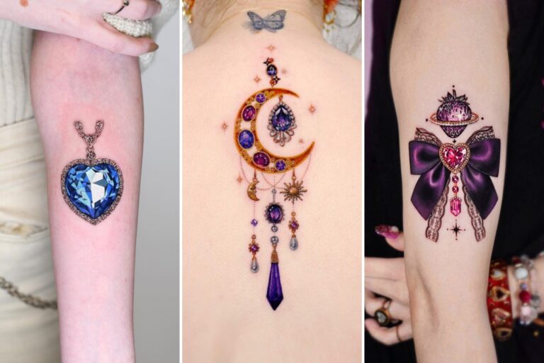 Aesthetic jewelry tattoos and delicate ink ideas collage