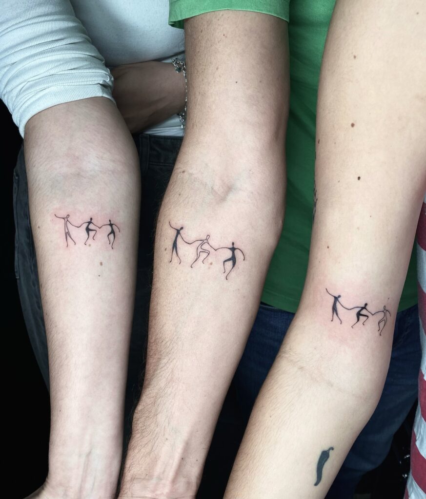Joyful Dancing Stick Figures matching family tattoo