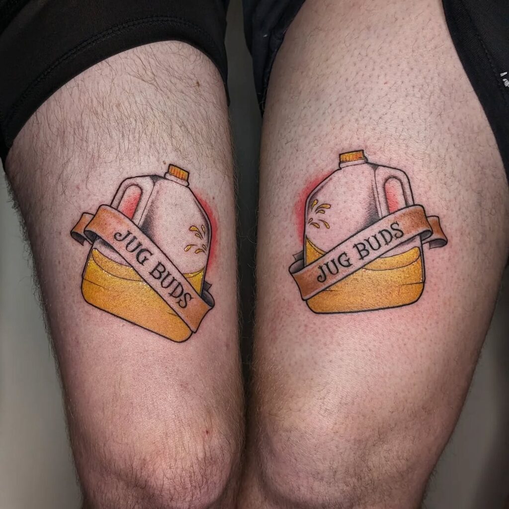 Dancing Skeletons with Drinks Matching Tattoos silly matching tattoos tattoo