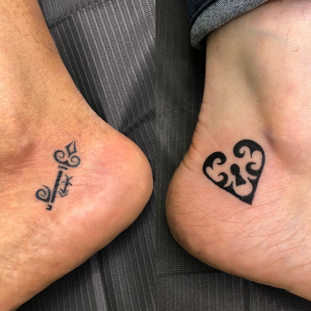 Key and Heart Lock Couple Tattoos small couple tattoos tattoo