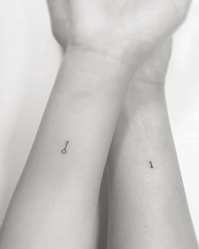 Key and Keyhole Couple Tattoos small couple tattoos tattoo