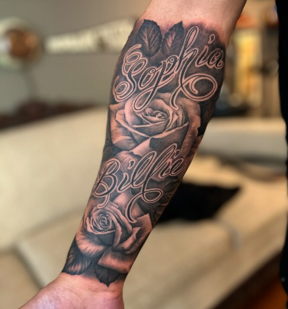 Minimalist Name And Love Tattoo