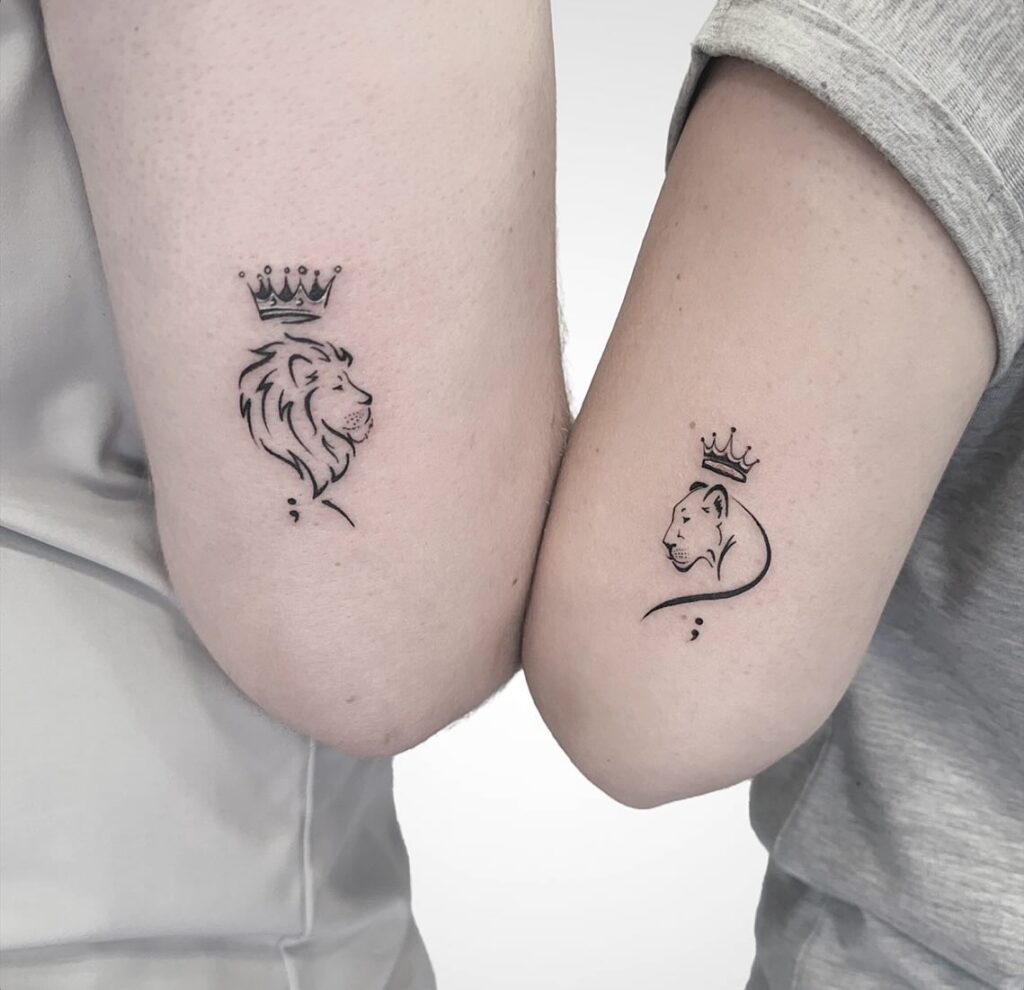 King and Queen Lion Semi-Colon Tattoos meaningful semicolon tattoo ideas tattoo