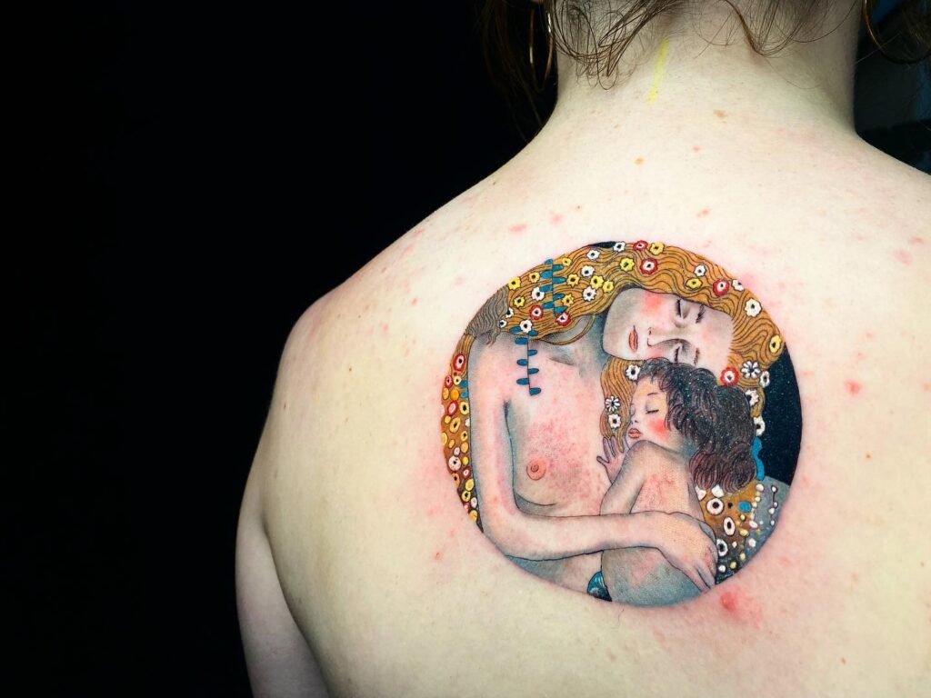 Klimt-Inspired Mother and Child Tattoo mom with kids tattoos tattoo