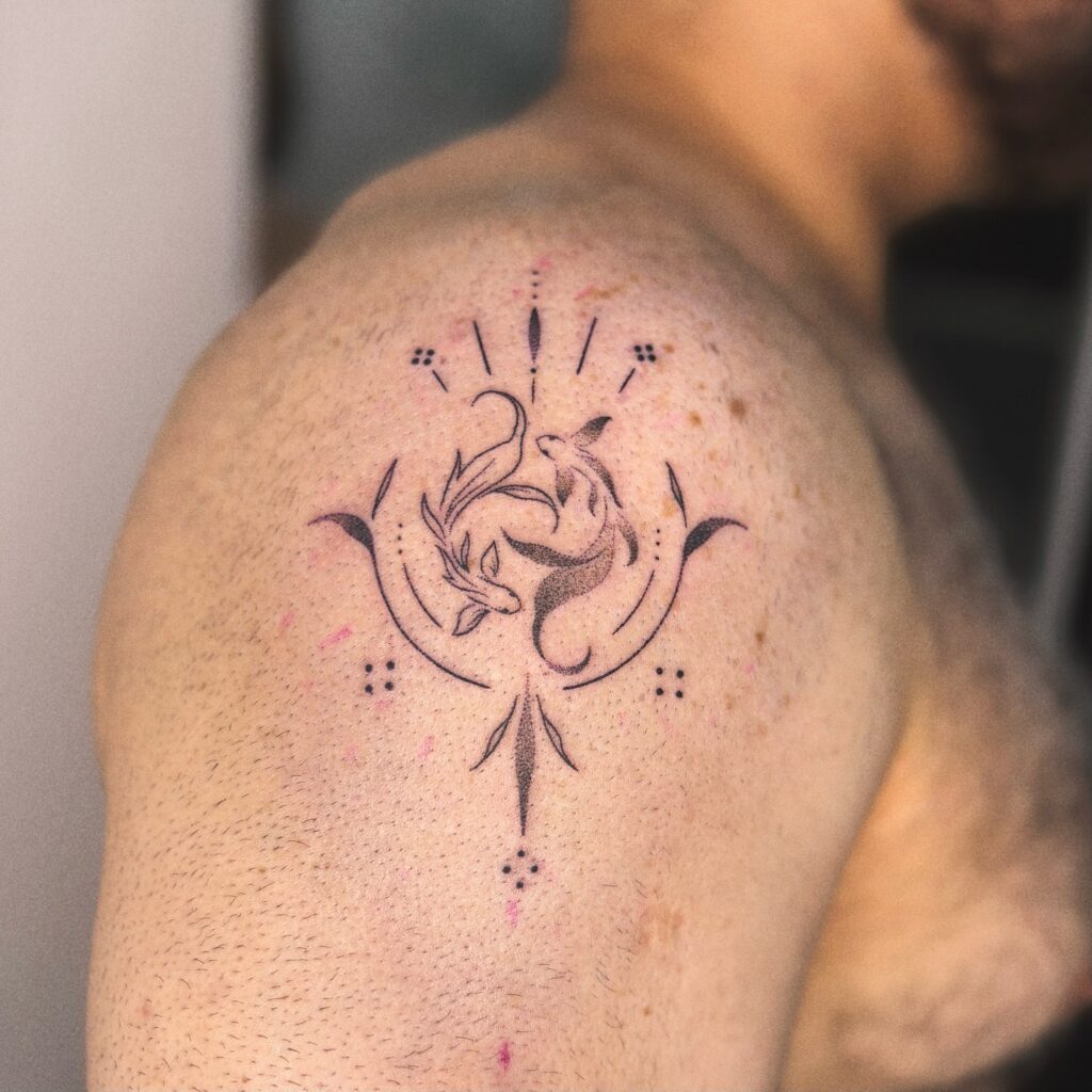 Wavy Starburst Shoulder Stick And Poke Tattoo