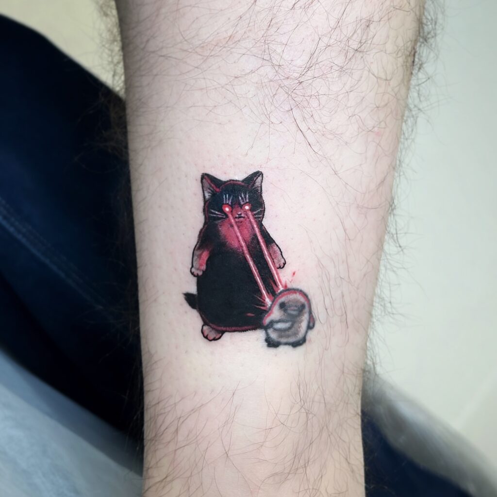 Laser-Eyed Cat Attack Tattoo small cat tattoos tattoo