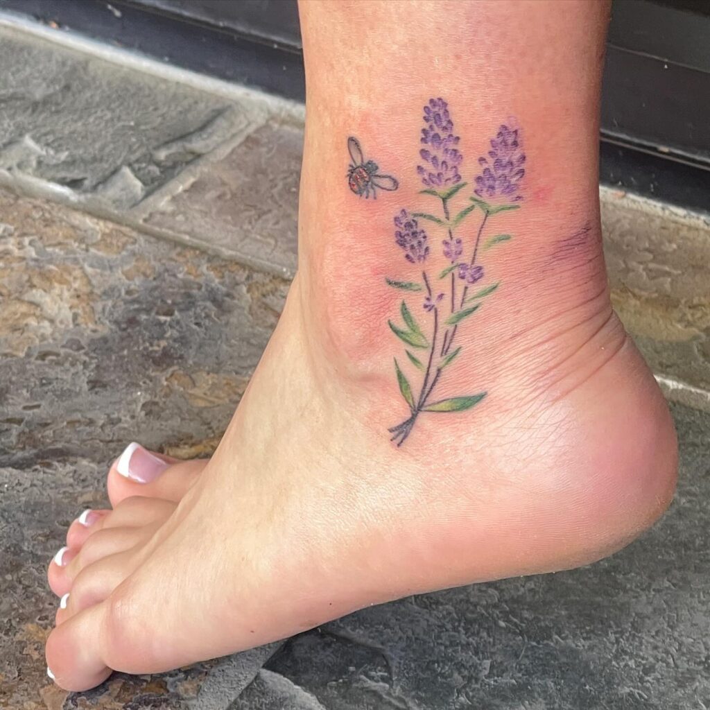 Anklet Tattoo With Red Lotus And Intertwined Strings