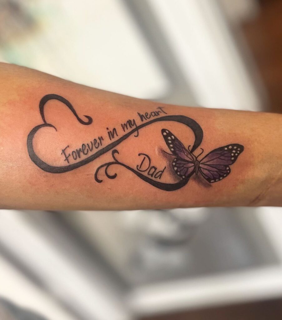 “Forever in My Heart” Dad Memorial Tattoo with Butterfly dad tattoo ideas tattoo
