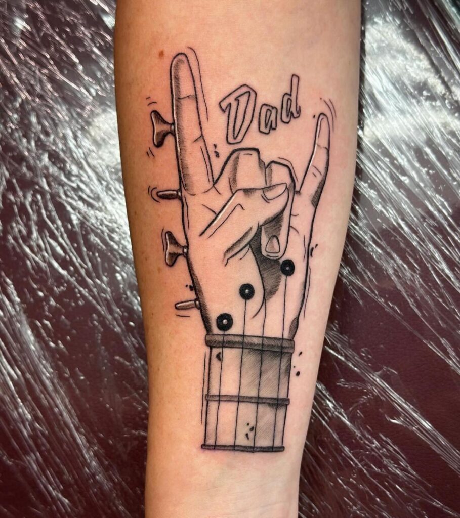 “Rock On Dad” Guitar Tattoo dad tattoo ideas tattoo