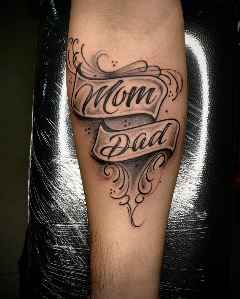 legant Scroll Mom Dad Tattoo with Shading mom dad tattoos tattoo