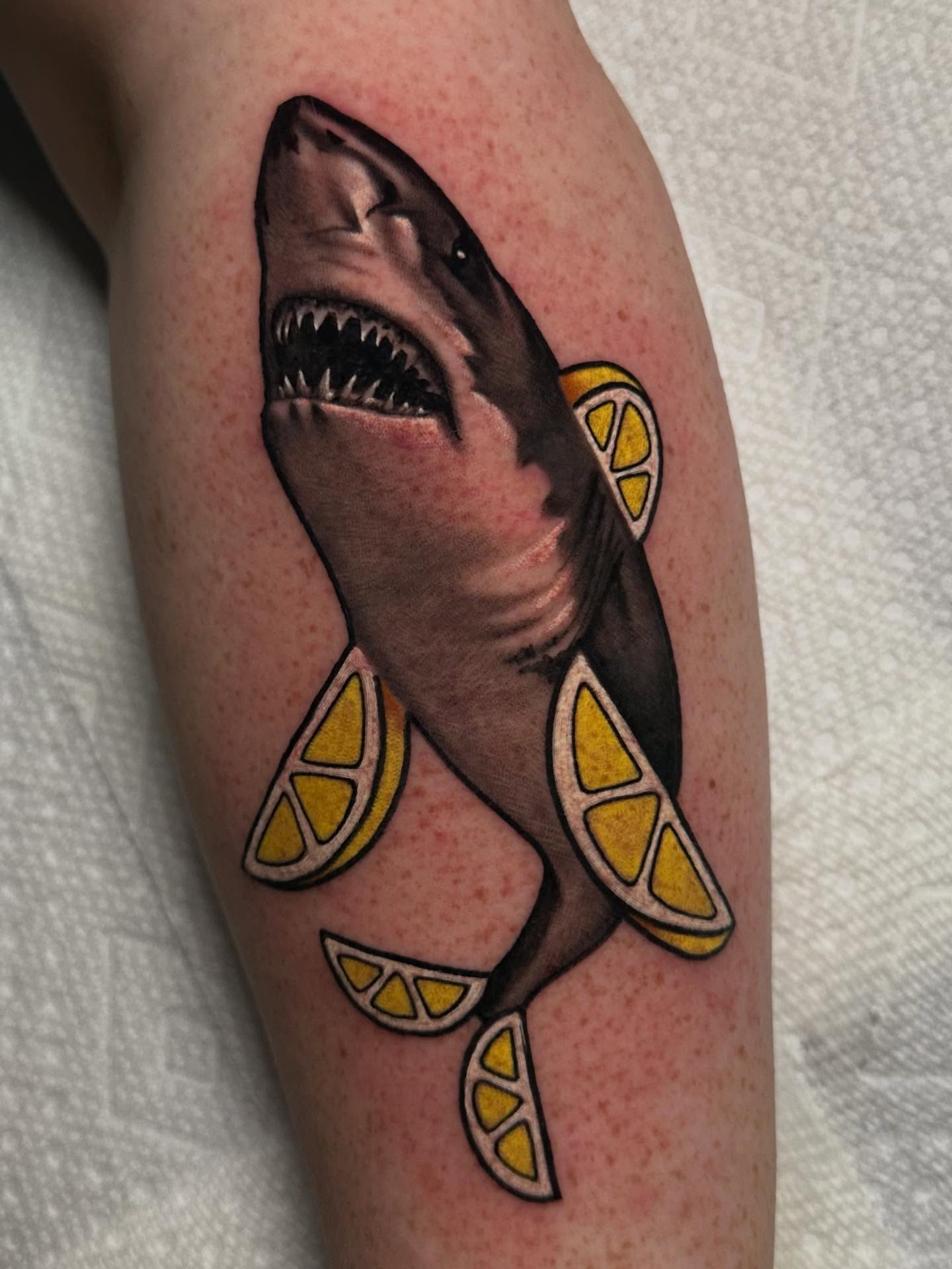 Knee Framing Hammerhead Sharks Tattoo