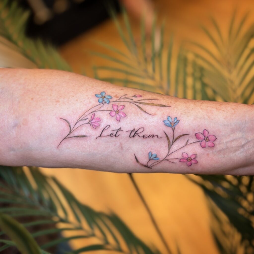 Minimalist Let Them Tattoo with Line Art Heart and Apple let them tattoo ideas self expression tattoo