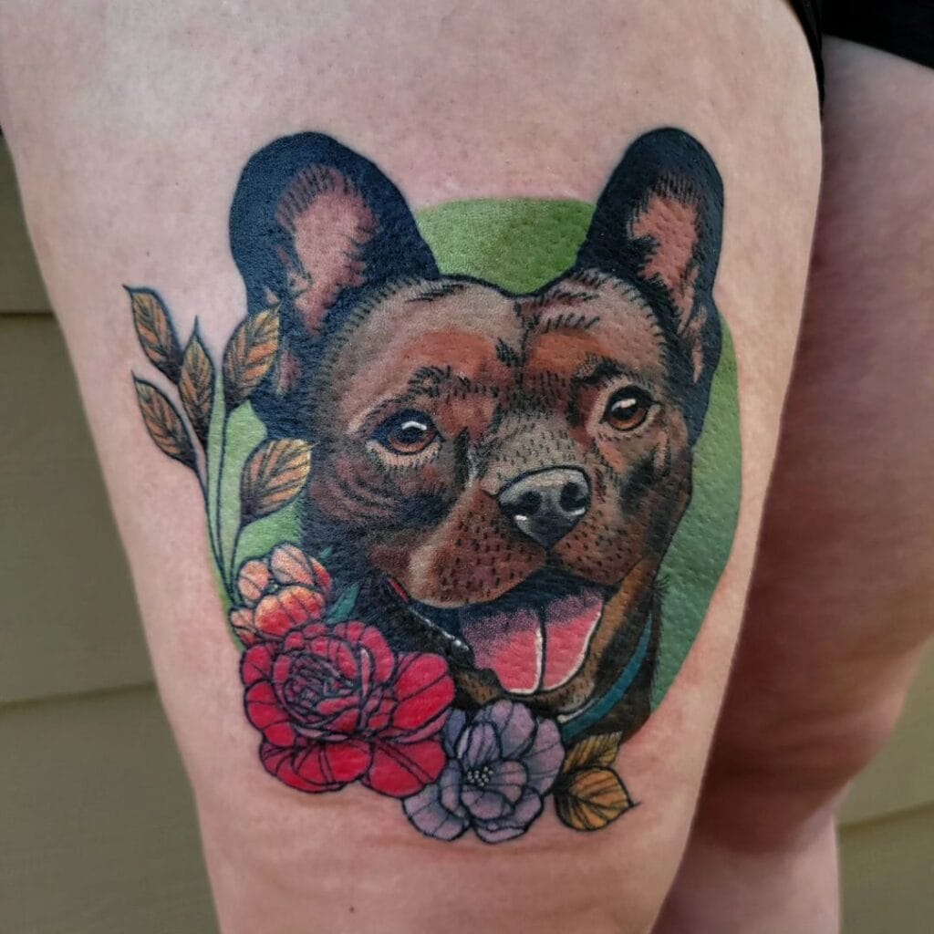 Lifelike Portrait With Flowers pet memorial tattoos tattoo