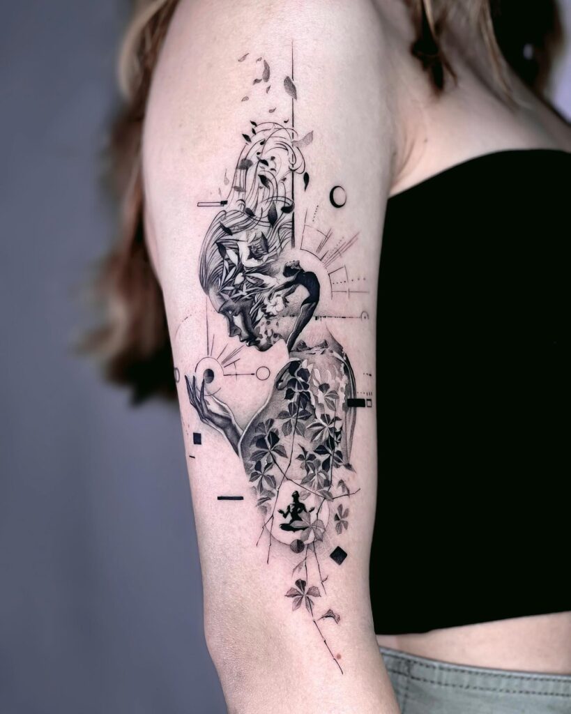 Enlightened Monk With Sacred Geometry And Butterfly Tattoo