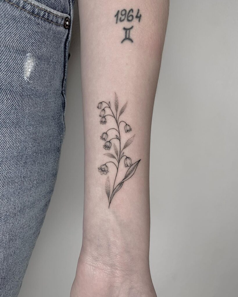 Lily of the Valley Forearm Tattoo with Dotwork Detail may birth flower tattoos tattoo
