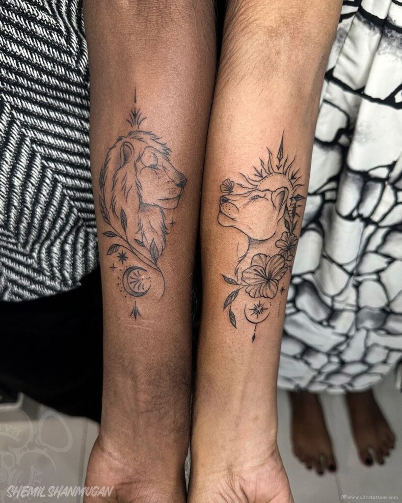 Lion & Lioness Adorned with Celestial Elements