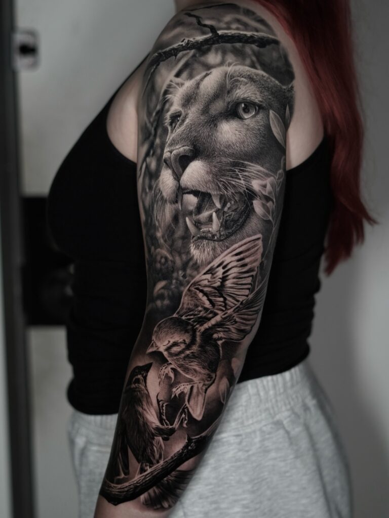 Blast Over Ornamental Tattoo Sleeve