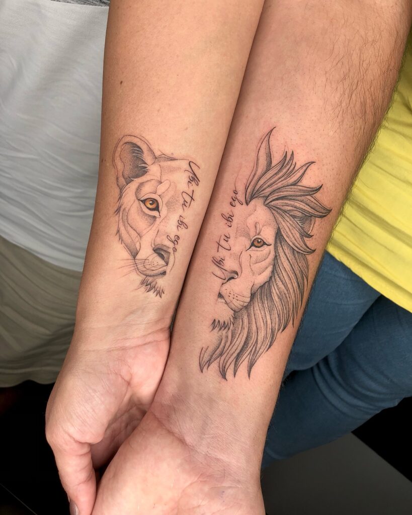 Lion and Lioness Forearm Tattoos